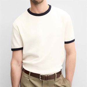 เสื้อยืดคอกลมแขนสั้นผู้ชาย สีพื้น ทรงปกติ สไตล์ลำลอง ผ้าเจอร์ซีย์คอตตอน 100% แต่งขอบตัดสี - Product Image 6