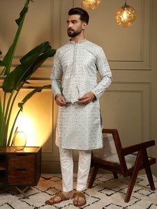 <b>Men's</b> White Jacquard <b>Kurta</b> <b>Pajama</b> Set For Regular Fit Traditional Indian Pakistani Casual Wear From Samp Corporation - Product Image 2