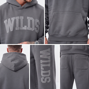 Men's Hooded Wide Leg Fleece Tracksuit Rhinestone Printed Hoodie Sweatpants Set 100% Cotton Streetwear Men Oversized <b>Track</b> Suit - Product Image 6