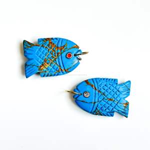 Colgante de pez de cobre turquesa AAA, collar de plata 925 hecho a mano con dije de pez de piedra preciosa, tallado a mano, para fabricación de joyas de cristal curativo - Product Image 2