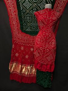 Ensemble de tissu pour robe Bandhej en pure soie modale avec dupatta assorti, collection de vêtements ethniques traditionnels haut de gamme - Product Image 2