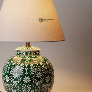 Lampe de table décorative avec incrustations vertes |   Éclairage artisanal haut de gamme pour chevet et salon - Product Image 3