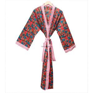 Modern Cotton Kimono Robe Digital Printed Floral Pattern Stripe with Pocket Sleepwear Front Logo V-neck <b>Belt</b> Closure Breathable - Product Image 4