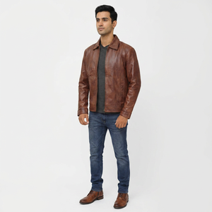 2026 Men's Elegant Formal Coated Leather Jacket High Quality Cow Skin Turndown Collar Comfortable Breathable Linen Lining Autumn - Product Image 1