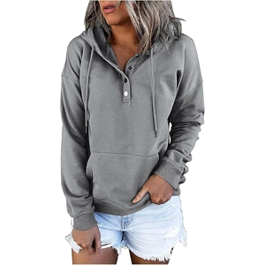 Jersey informal de manga larga para mujer, Tops, trajes de moda de otoño, sudaderas con capucha con cordón, sudaderas con capucha teñidas lisas de punto, otoño - Product Image 1