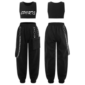 Haut court avec poches en chaîne imprimé lettres pour filles de 6 à 16 ans Vêtements de gym personnalisés Fabricant de street dance Hip-Hop Training - Product Image 3