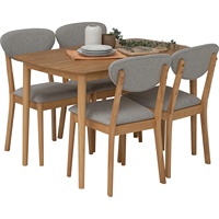 Mesa de Comedor Tradicional Sólida con Cubierta de Chapa de Fresno Natural, Mueble Rectangular para Comedor, 4 Plazas, para Casa de Campo, Apartamento u Hogar