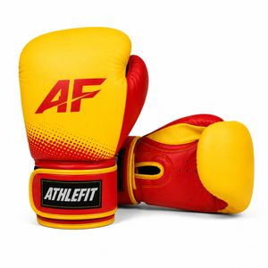 ถุงมือชกมวย Athlefit สีแดงเหลือง วัสดุ PU ปิดด้วยเวลโคร ระบายอากาศได้ดี อุปกรณ์ฝึกซ้อมสำหรับผู้ใหญ่ - Product Image 3