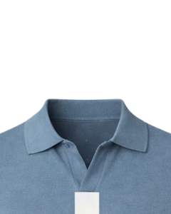 เสื้อโปโลถักลายขวางสีน้ำเงินขาวแบบกำหนดเองสำหรับผู้ชาย แขนสั้น ชายเสื้อแบบริบ ทรงเข้ารูป สวมใส่สบาย ผลิตจากผ้าฝ้ายผสม - Product Image 4