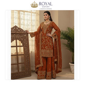 Jimmy Silk Sharara Takım Elbisesi, İşlemeli Pullu Süslemelerle, En Kaliteli Hint Tasarımcı Kıyafetleri Koleksiyonundan Çok Satanlar Arasında. - Product Image 5