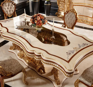 Ensemble de table à manger en teck massif doré royal de luxe, meubles de salle à manger sculptés à l'ancienne, fabriqués en Indonésie - Product Image 2