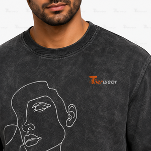 Mens Vintage <b>Black</b> Acid Wash Sweatshirts washed <b>black</b> <b>fleece</b> Crew Neck Long Sleeve Pullover Top oversized drop shoulder - Product Image 5