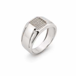 925 Sterling <b>Silver</b> <b>Mens</b> Diamond Pave Square Signet <b>Ring</b> Geometric Bold Design High Polish Finish Wedding Party Daily Wear Gift - Product Image 2