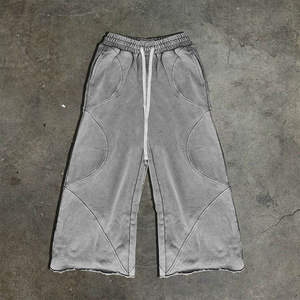 Pantalon de survêtement vintage délavé patchwork coupe large unisexe streetwear taille élastique coupe ample décontracté hip-hop skateboard mode - Product Image 3