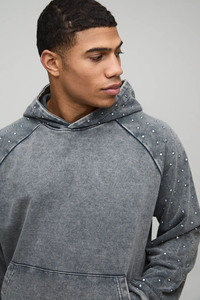 Sudadera con Capucha Personalizada de Invierno, Color Gris Sólido, Manga Raglán, 100% Algodón, Ecológica, Resistente al Viento, Lavado Ácido, con Pedrería, Precio al por Mayor - Product Image 1