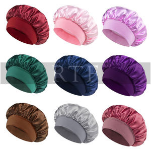 Custom Logo Women Wide Elastic Band Shinning <b>Silk</b> Satin Night Sleeping Chemo Hair Bonnet Hat Cap by Raw to Fine - Product Image 6