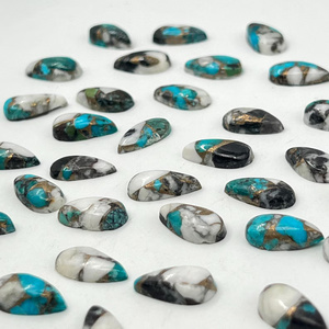 Pierre précieuse turquoise bleue de forme poire longue, cabochon, en vrac, pour la création de bijoux - Product Image 2