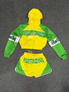 Custom Reflective Nylon Windbreaker <b>Jacket</b> and Shorts Set Embroidered Waterproof Color Block Tracksuit - Product Image 3