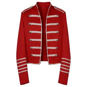 Men's Red Double Breasted Stylish <b>Jacket</b> With Silver Buttons Stand Collar Formal Winter Coat Regular Length - Product Image 1