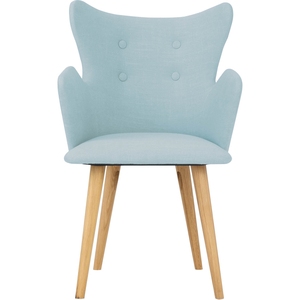Minimalist Crepon Fabric <b>Dining</b> <b>Chair</b> Aquamarine Blue Upholstered Armchair With Button Tufted Backrest Solid Oak Wood Legs - Product Image 3