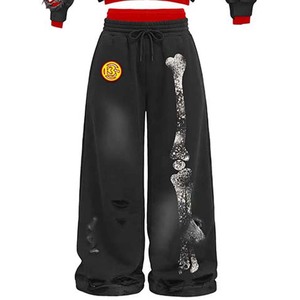 Conjunto de Sudadera con Capucha Negra y Roja para Hombre con Estampado de Esqueleto, Ropa Urbana de Dos Piezas, Moda Otoñal - Product Image 5