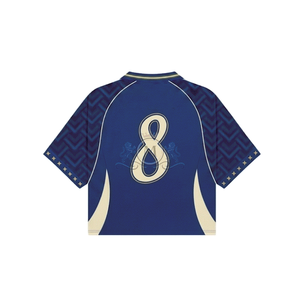Maillot de football personnalisé pour homme, bleu, imprimé géométrique, numéro 8 Mueller, manches courtes, respirant, en polyester, vêtements de sport - Product Image 3
