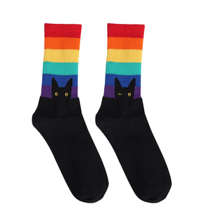 Casual Cotton <b>Socks</b> for Women Large Size Crew Mid-Calf Rainbow <b>Cat</b> Dog Print Knitted Cartoon for Spring - Product Image 5