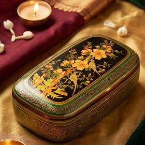 Boîte à bijoux décorative florale en papier mâché du Cachemire, artisanale, cadeau souvenir, art indien traditionnel, fabriqué en Inde, export en gros - Product Image 5