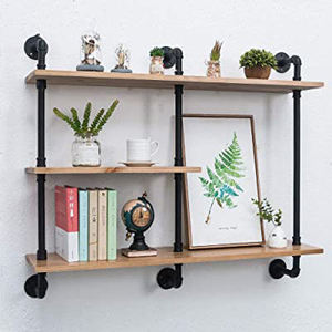 Industrial Wood Wall <b>Shelf</b> 3-Tier Iron Pipe Mounted Storage Rack for Living Room Decor - Product Image 1