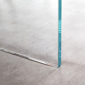 Mesa de comedor de diseño contemporáneo con patas de vidrio y tablero de madera de acacia maciza con acabado natural y borde natural, calidad de exportación para el hogar y la cocina. - Product Image 4