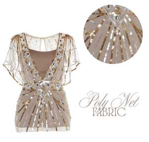 ชุดเดรสสั้นสีน้ำตาลผ้าโพลีเน็ตทรงตรงสำหรับผู้หญิง คอวี ปักเลื่อม เหมาะสำหรับงานปาร์ตี้ฤดูร้อนและงานกลางคืน - Product Image 2