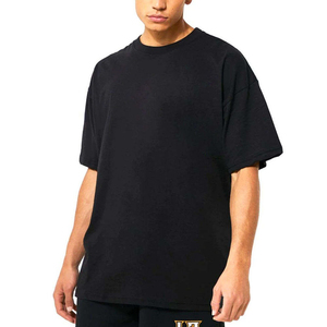 2026 New American Retro Print Oversized Heavy Pure Cotton Men's Short-sleeved T-shirt Street Men's T-shirt Drop-Shoulder <b>Plain</b> - Product Image 1