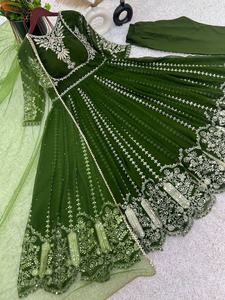 ชุดส่าหรีแบบอินเดียสำหรับงานแต่งงานและงานปาร์ตี้ ดีไซน์ใหม่ ผ้าจอร์เจตต์เทียม แต่งลายปักเลื่อมหนัก งานฝีมือประณีต สำหรับผู้หญิง - Product Image 6