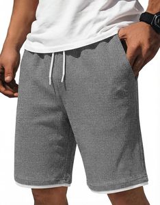 Shorts cargo noirs pour hommes, taille élastique, couleur unie, décontractés, longueur Bermuda, avec poches, tissu en coton respirant - Product Image 2