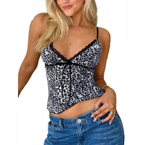 เสื้อสายเดี่ยวลายเสือดาวแต่งลูกไม้สำหรับผู้หญิง เสื้อผู้หญิง ระบายอากาศได้ดี ทรงเข้ารูป สายสปาเก็ตตี้ เสื้อกล้ามฤดูร้อน รับผลิตแบบ OEM แบรนด์ส่วนตัว สหรัฐอเมริกา - Product Image 3