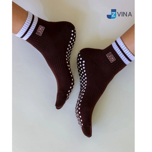 Custom LOGO Crew Pilates <b>Socks</b> Bottom Burgundy Color Stripes Design Dual Direction Inside Grip <b>Women</b> Anti Slip Yoga Barre Daily - Product Image 3
