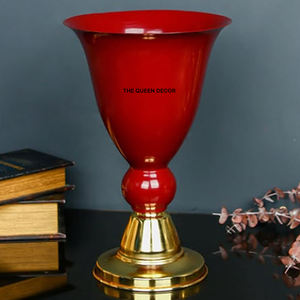 Vase décoratif de table de style luxueux en laiton doré, forme ronde, émail imprimé, pour arrangement floral à la maison - Product Image 4