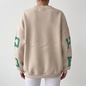 Sweat à capuche oversize pour femme, col rond, imprimé lettres sur le devant, épaules tombantes, 100% coton tricoté 200g, hiver, décontracté, personnalisé, beige, vert - Product Image 3