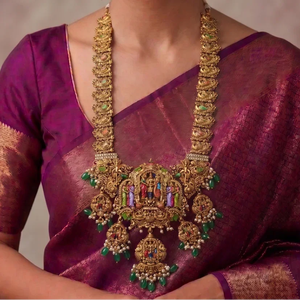 Fine Beaded <b>Necklace</b> Ram Kalyan Green Beads <b>Long</b> Neckset - Product Image 1