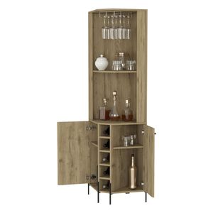 Mueble Bar Reese de Doble Puerta con Cinco Botelleros Integrados y Cuatro Estantes Interiores, Diseño Elegante en Esquina - Product Image 4