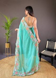 Sari indien de qualité supérieure en soie douce et brillante avec broderie, collection pour femmes, vêtements de soirée, provenant d'Inde - Product Image 6