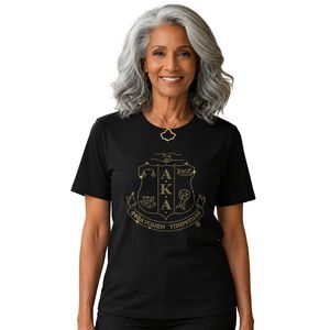 Black Rhinestone Shield <b>Gold</b> Graphic Tee Women Short Sleeve Cotton Shirt Elegant <b>Sparkle</b> Design Casual Fashion <b>Top</b> Summer - Product Image 1