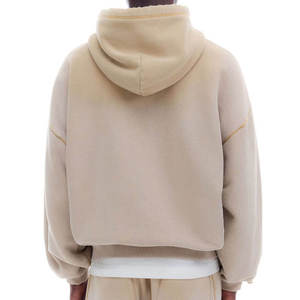 Casual Beige Abrigo Hooded <b>Zip</b>-<b>Up</b> <b>Jacket</b> with Contrast Stitching & Pockets, Relaxed Fit Outerwear for Men Oversized Sweatshirt - Product Image 3