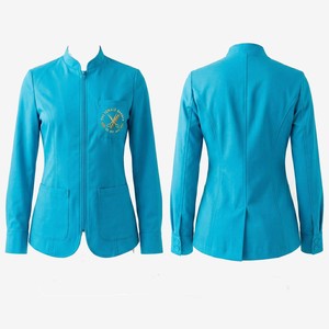 Chaqueta de Barbería para Mujer, 240 GSM, Poliéster y Spandex, Diseño de Panel Princesa en Azul Turquesa, Logotipo Bordado Personalizado - Product Image 1