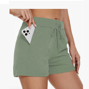 กางเกงขาสั้นผ้าฝ้ายเอวสูงสำหรับผู้หญิง, กางเกงระบายอากาศได้ดีมีกระเป๋าสวมใส่สบายเหมาะสำหรับเดินทาง - Product Image 4