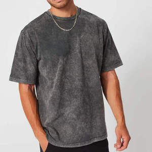T-shirt en coton surdimensionné personnalisé pour homme, style vintage délavé, avec logo brodé, coupe lourde, streetwear, mode urbaine, haut décontracté - Product Image 5