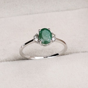 Wholesale 925 Solid Sterling Silver Natural Oval Emerald <b>Cubic</b> <b>Zirconia</b> Accent Prong <b>Ring</b> Fine Jewelry Memoria Jewels - Product Image 1