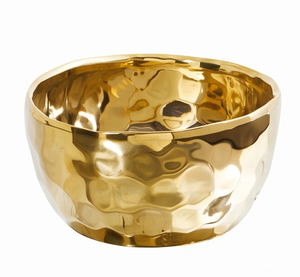 Cuenco de Metal Dorado Martillado, Centro de Mesa Decorativo Moderno, Vajilla Hecha a Mano para el Hogar, Oficina, Comedor, Sala de Estar - Product Image 1