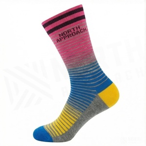 North Approach Crew <b>Socks</b> Striped Pink Blue Yellow Breathable Running <b>Socks</b> for Adults Summer - Product Image 3