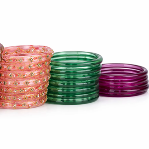 Bracelets en laque faits à la main avec fil doré et pierres, ensemble de bracelets de mariée, bijoux traditionnels indiens empilables en résine - Product Image 1